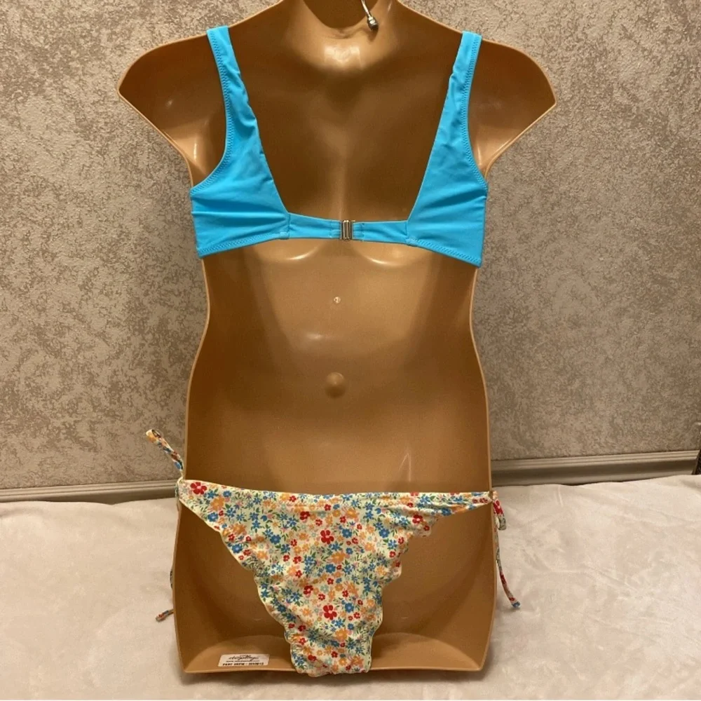 SHEIN Vibrant Blue Top with Floral Bikini Bottom